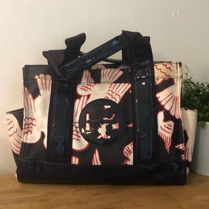 [Tory Burch] “Dove” Canvas/Patent Leather Tote